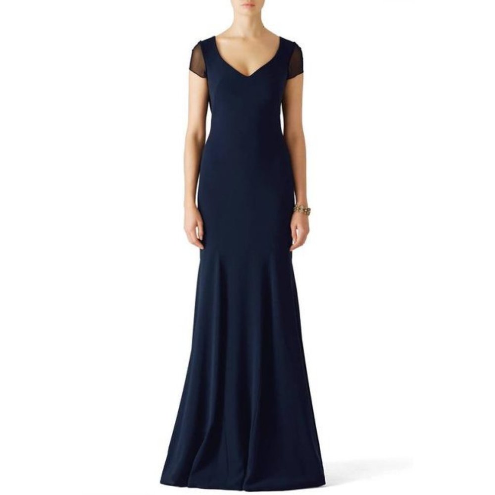Theia Women Navy Smooth Mermaid Gown Blue Size 4 #94